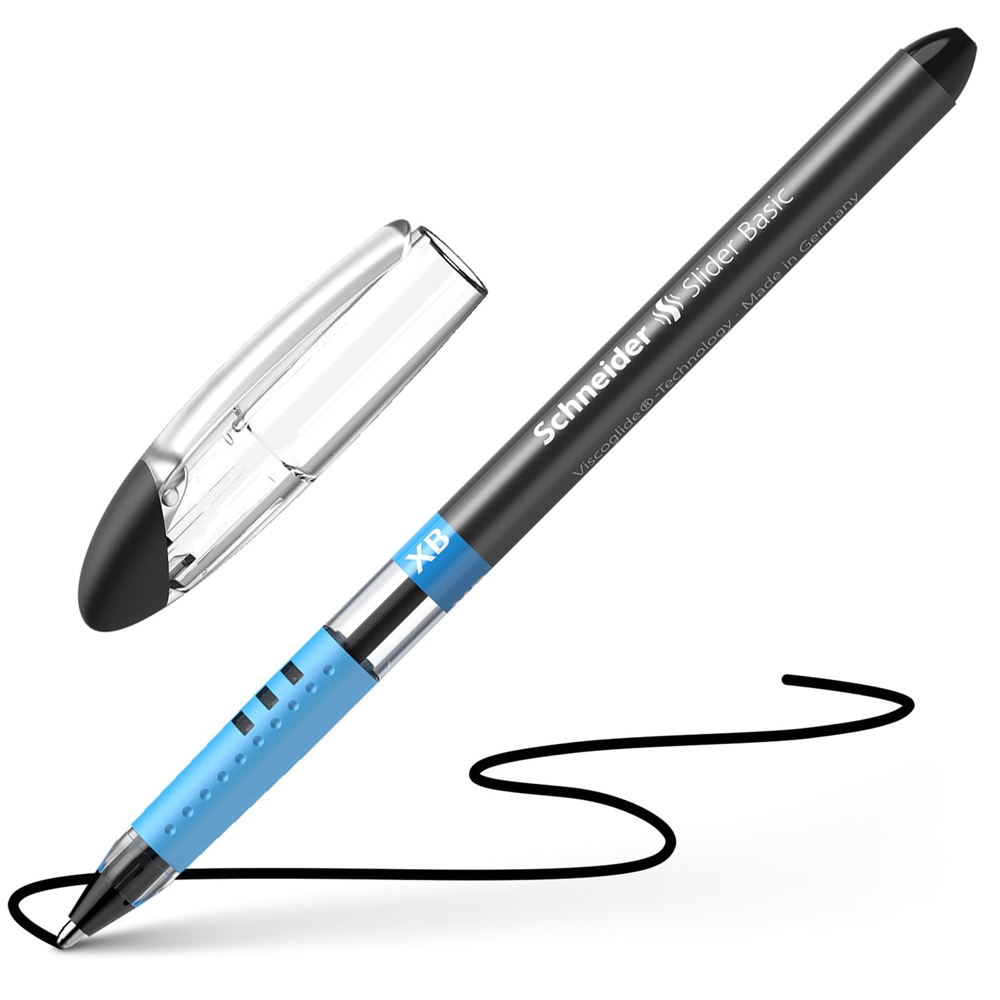 Schneider Slider Basic XB (Extra Broad) Ballpoint Pen, 1.4 mm, Transparent Barrel, Black Ink, Box