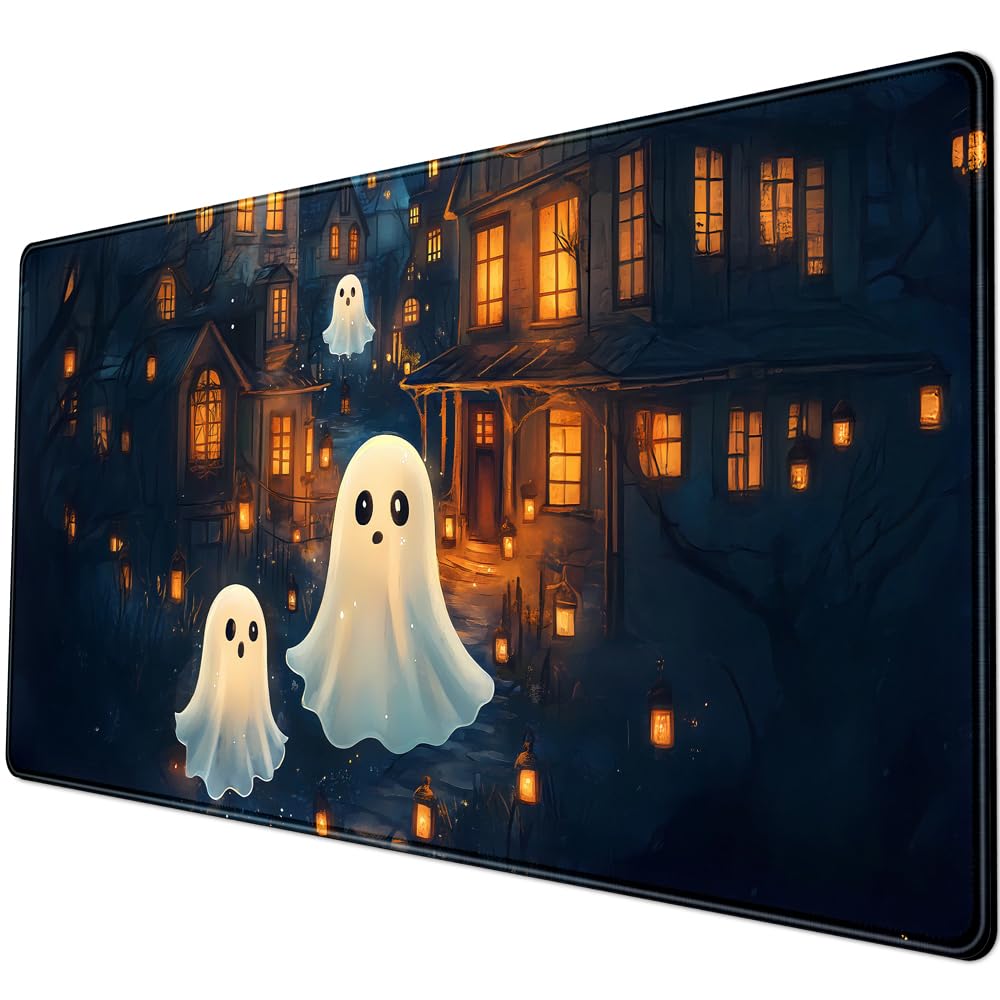 Cute Desk Mat Ghost Cartoon Mouse Pad Haunted House Style Desk Pad, Gaming Mouse Pad XXL Mouse