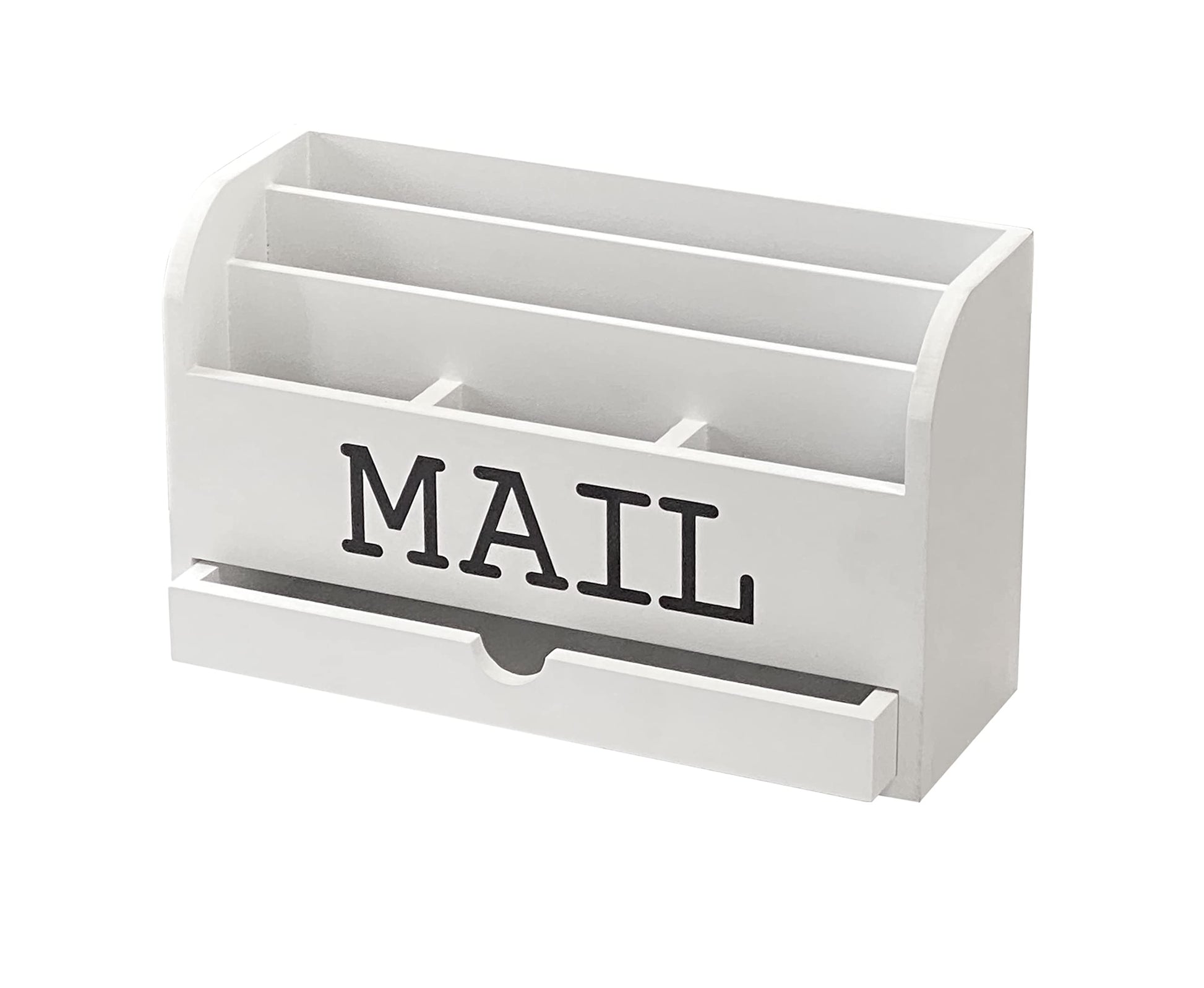 Cregugua White Desk Organizer Wooden Mail Storage box for tabletop office home,5 compartments with