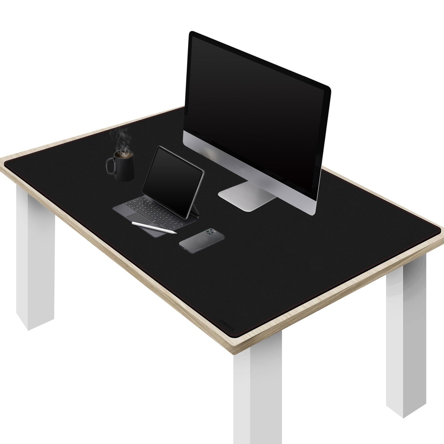 ZORESYN Large PU Leather Desk Mat Black 51.2x27.6 Inches