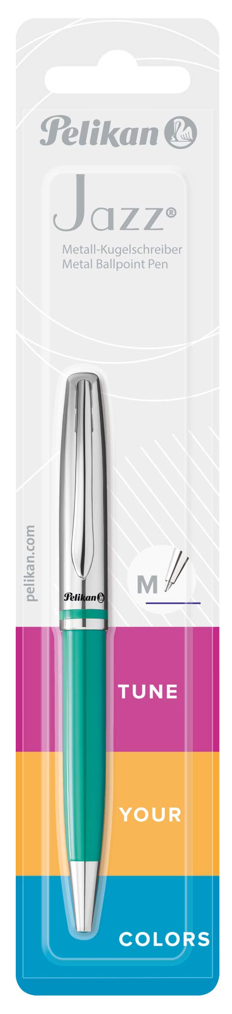 Pelikan Jazz Classic Ballpoint Pen, Medium Nib, Blue Ink Refill Included, Metal, Turquoise, Blister