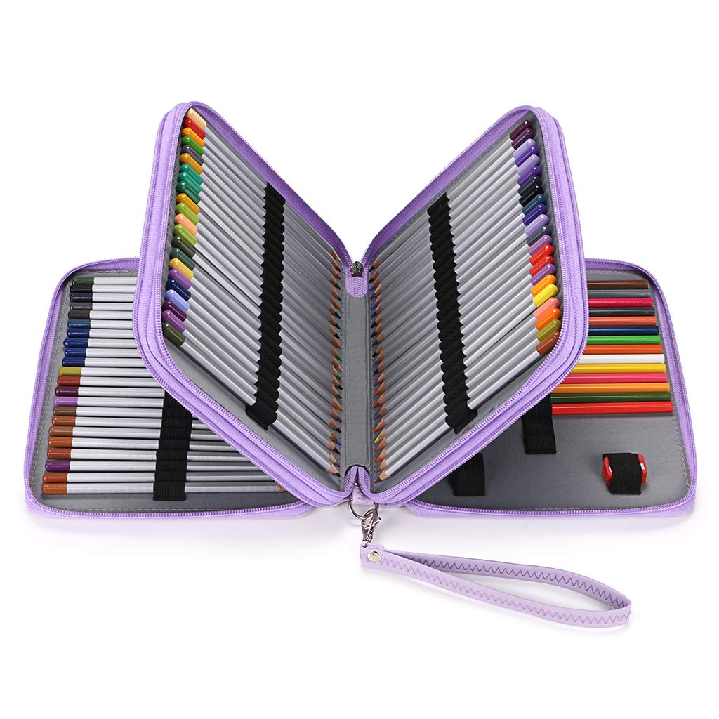 BTSKY Deluxe PU Leather Pencil Case For Colored Pencils - 120 Slot, Purple