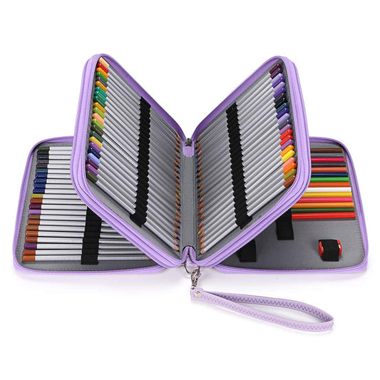 BTSKY Deluxe PU Leather Pencil Case For Colored Pencils - 120 Slot, Purple