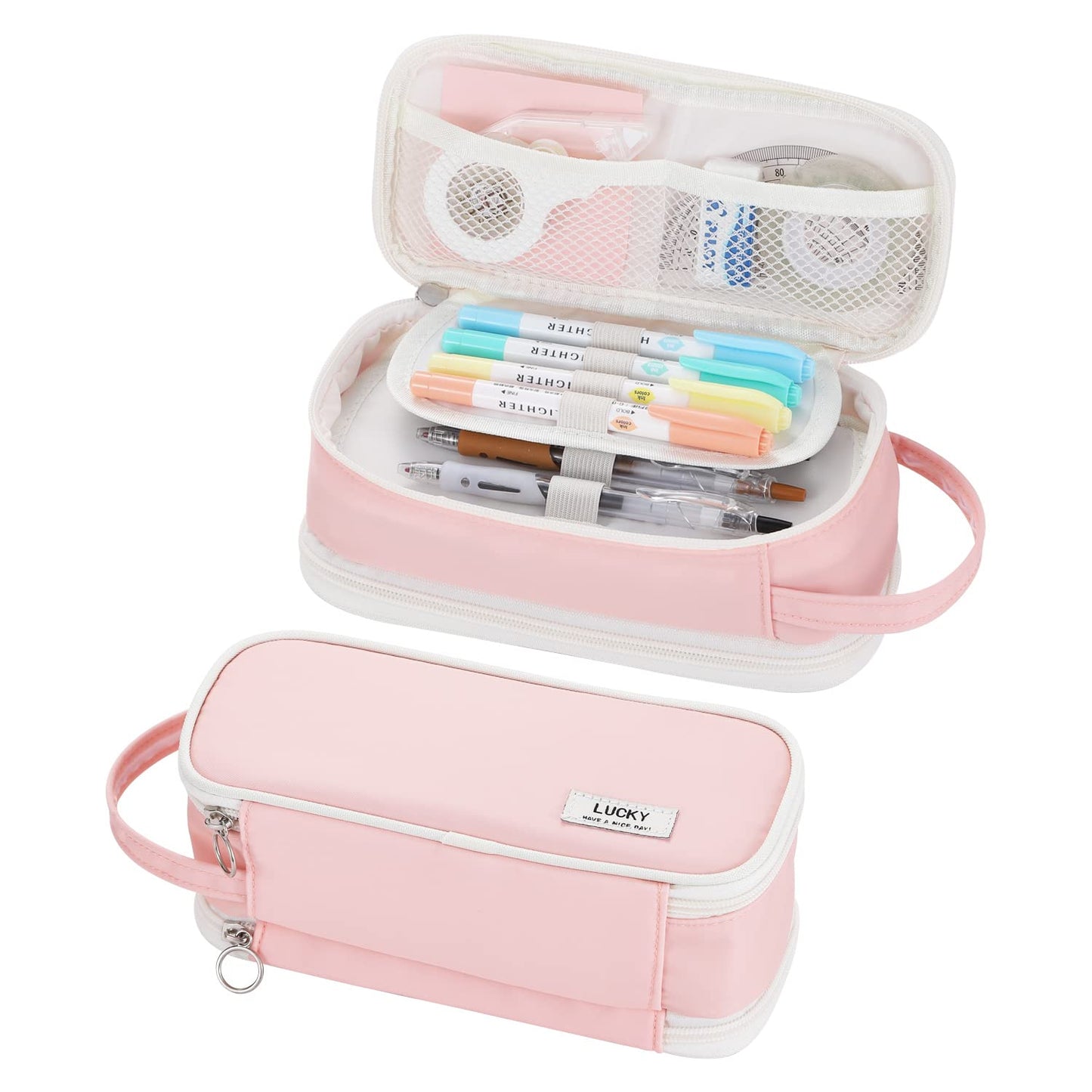 Dugio Large Pencil Case Organizer Big Pencil Bag for Girls Teens Pink