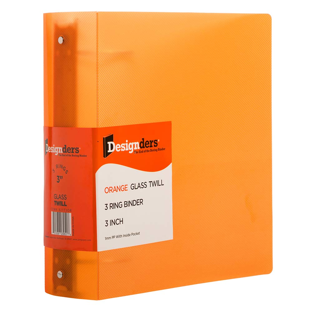 JAM PAPER Plastic 3 inch Binder - Orange 3 Ring Binder - Sold Individually