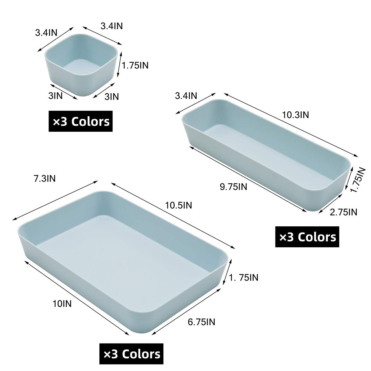 Backerysupply (9 Piece Set) Large Size Plastic Desk Drawer Organizers For Makeup Bathroom Office