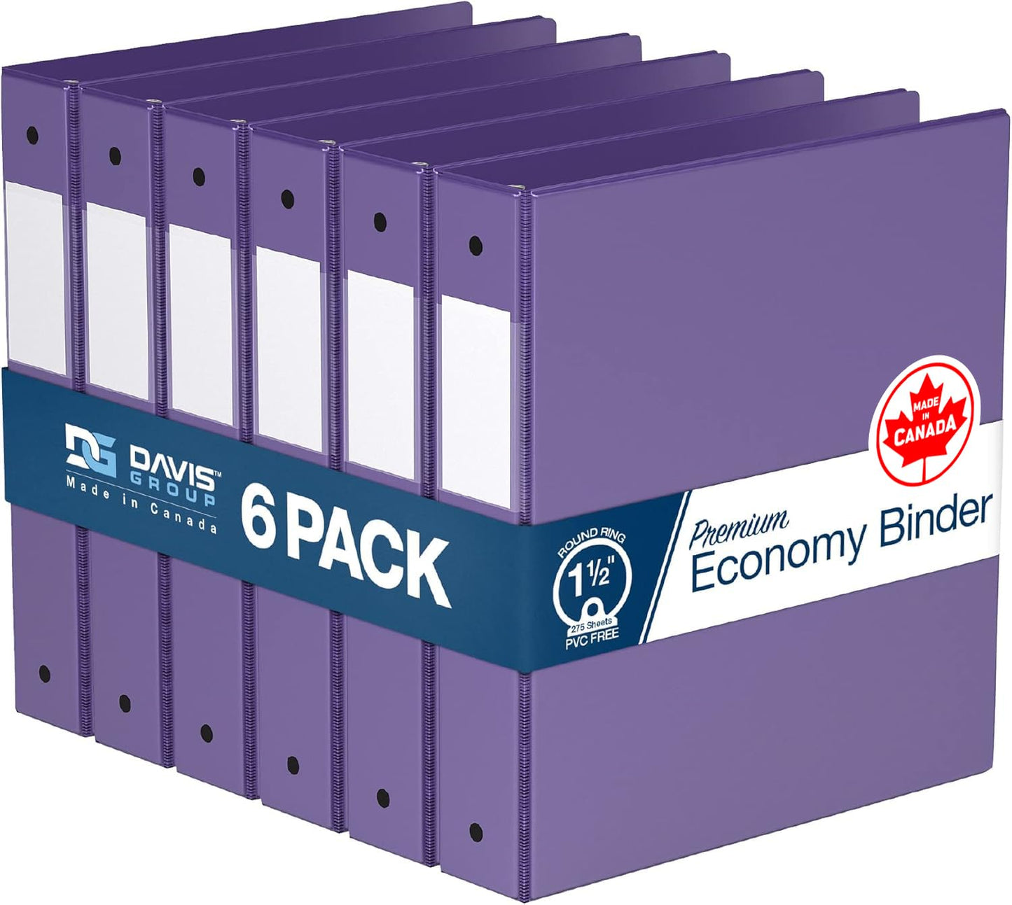 Premium Economy 3-Ring Binder, Spine Label, 1.5" Round Rings, Purple, 6 Pk