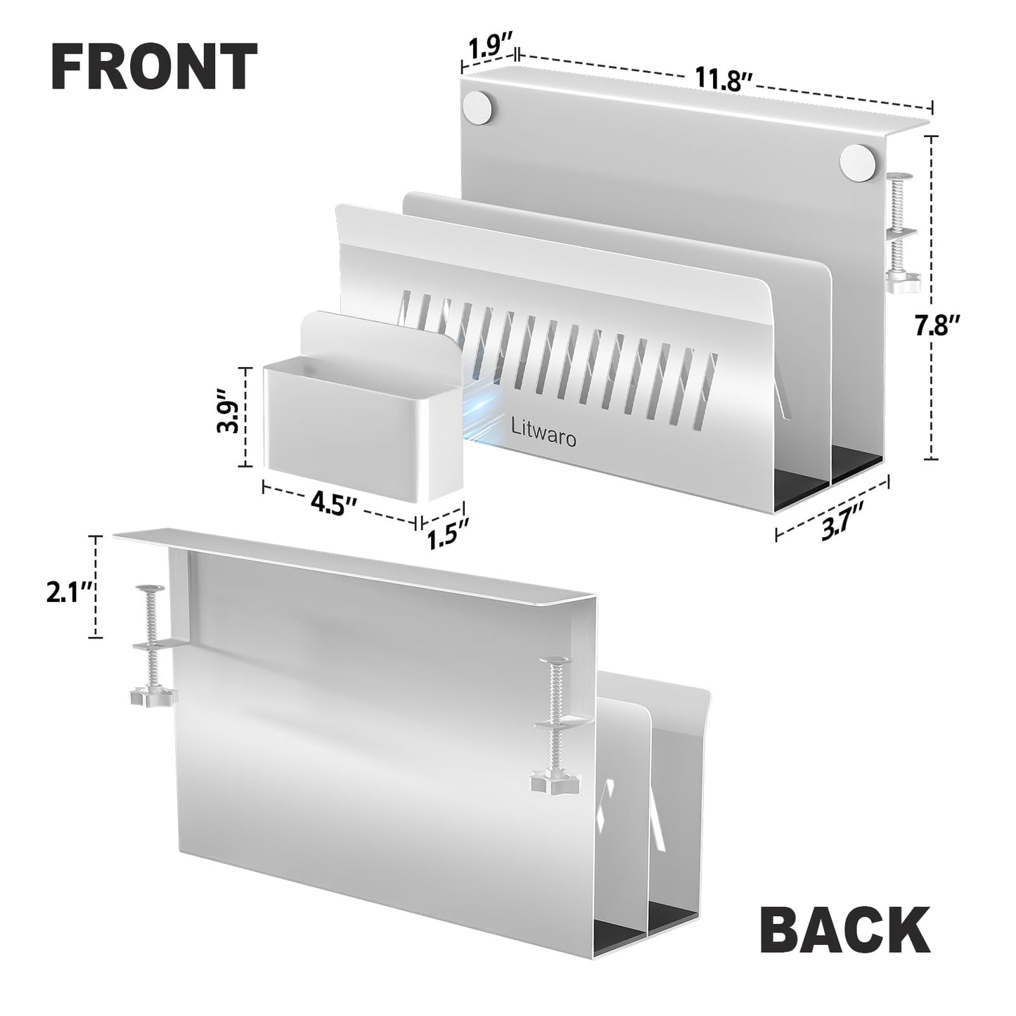 Litwaro Desk Side Storage Organizer, 2 Tier Under Desk Laptop Holder No Drill, Laptop Mount with