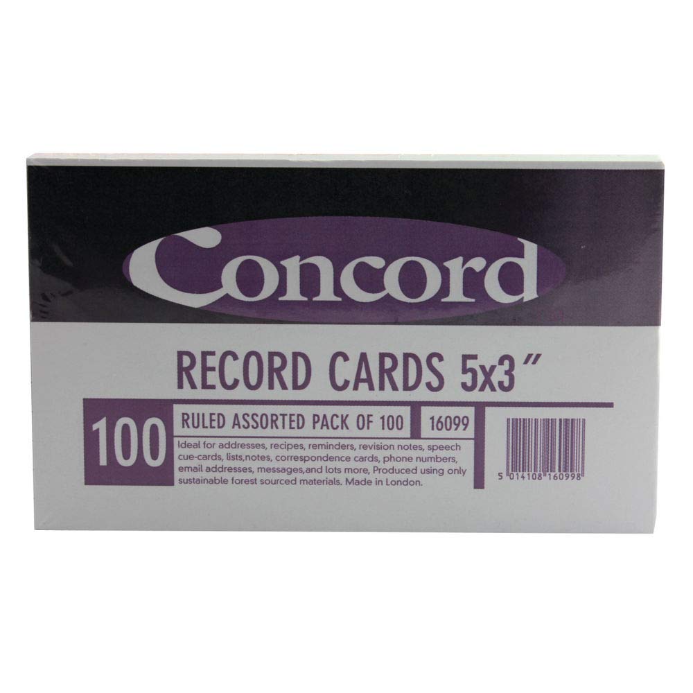 Concord Record Card Smooth 127x77mm Assorted Ref 16099 [Pack of 100]