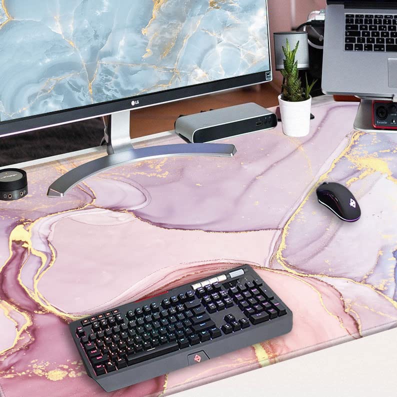 Gaming Mouse Pad Giant 48x24 Desk Mat Oversized Large Mousepad Jumbo Huge Desk Pad Pink Marble