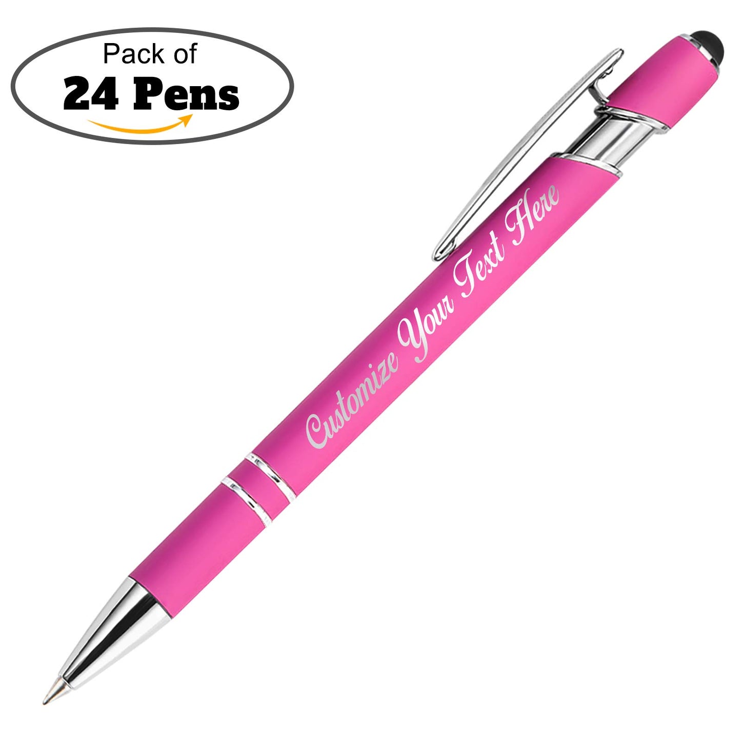 Personalized Pens with Stylus Tip, Custom Engraving Pens 24PCS, Soft Touch Ballpoint Pen, Printed