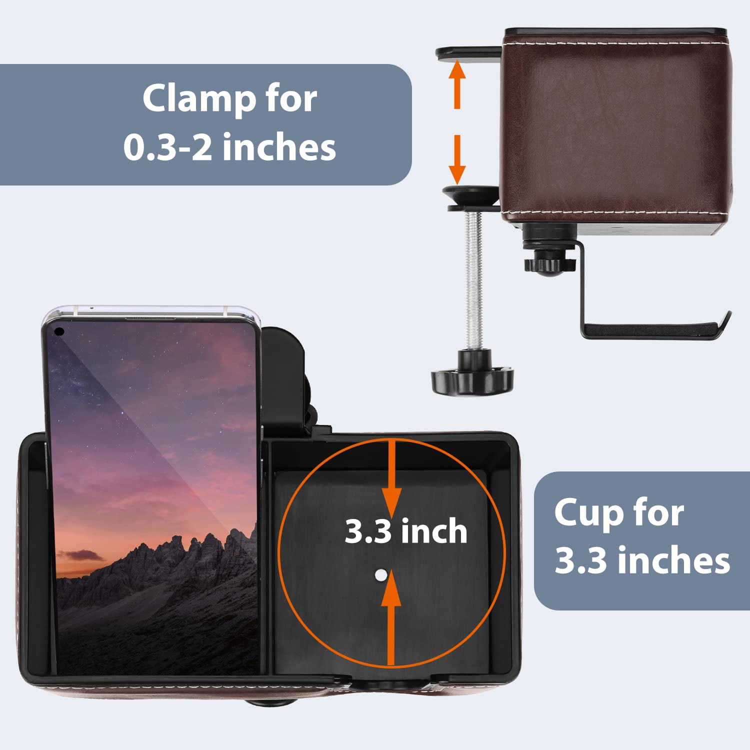 Under Desk Cup Holder Clamp on Cup Holder PU Leather Clip on Desk Organizer