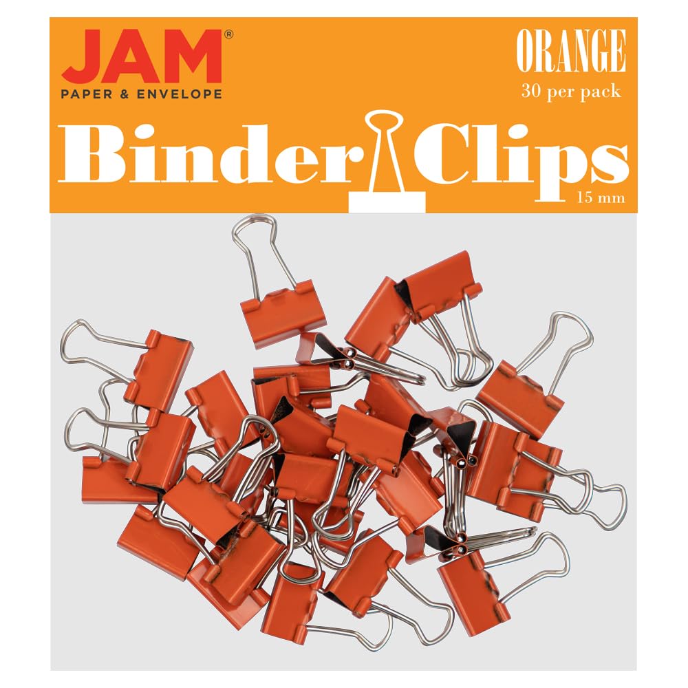 JAM PAPER Colorful Binder Clips - Extra Small - 3/5 Inch (15 mm) - Orange Binderclips - 30/Pack