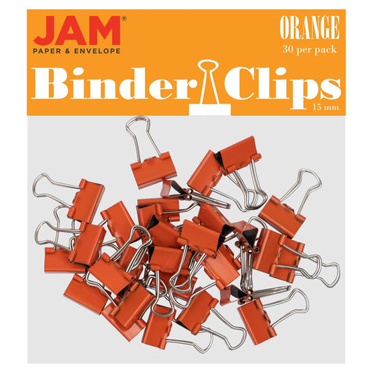 JAM PAPER Colorful Binder Clips - Extra Small - 3/5 Inch (15 mm) - Orange Binderclips - 30/Pack