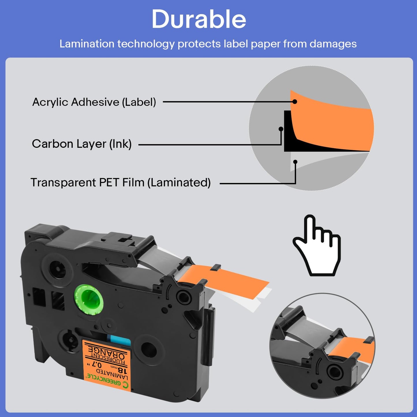 GREENCYCLE Compatible for Brother P-Touch Label Tape TZe-B41 18mm 0.7" Laminated Fluorescent Orange