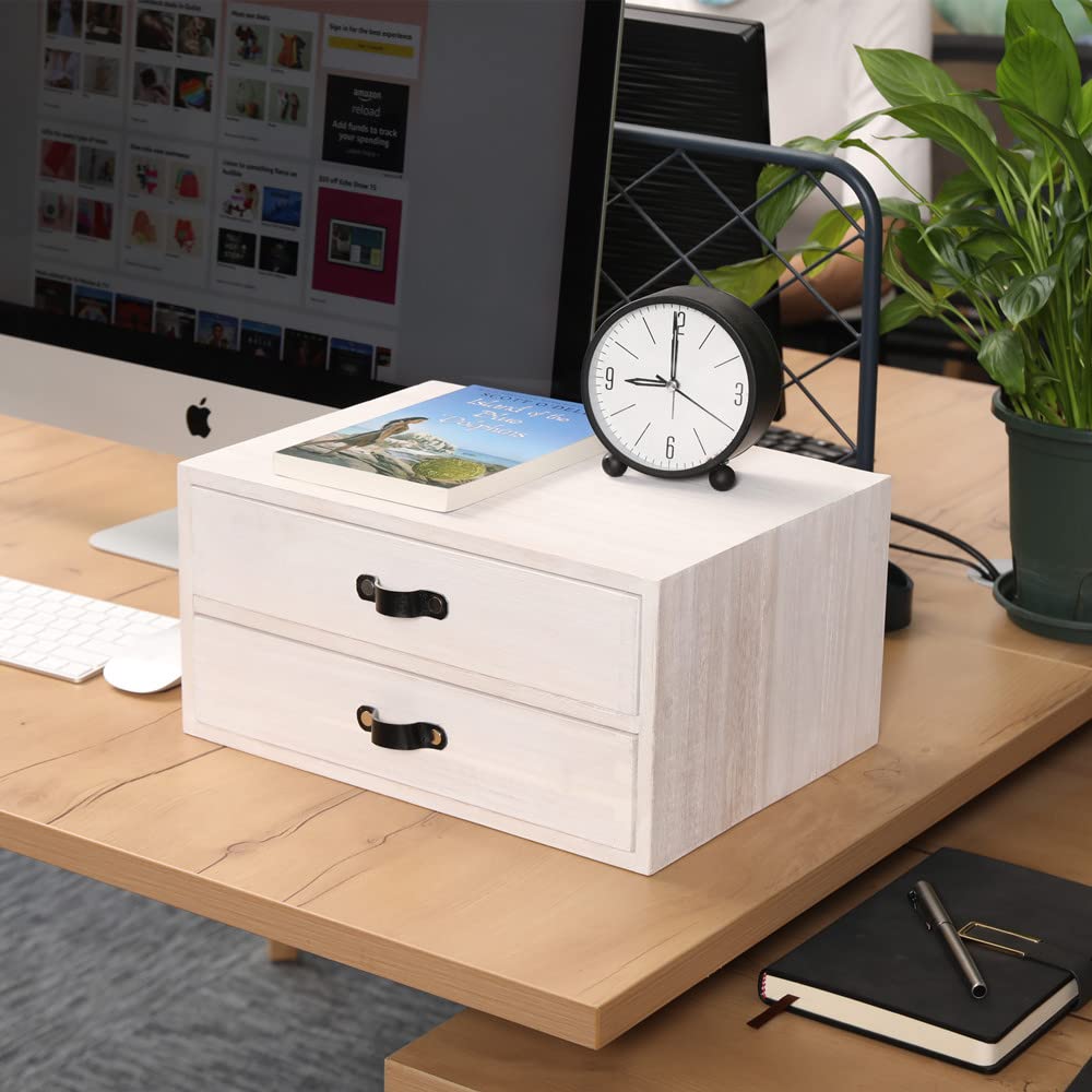 DDYURI Desk Organizer Drawers for Office Supplies Kitchen Storage - Wood Makeup Organizer