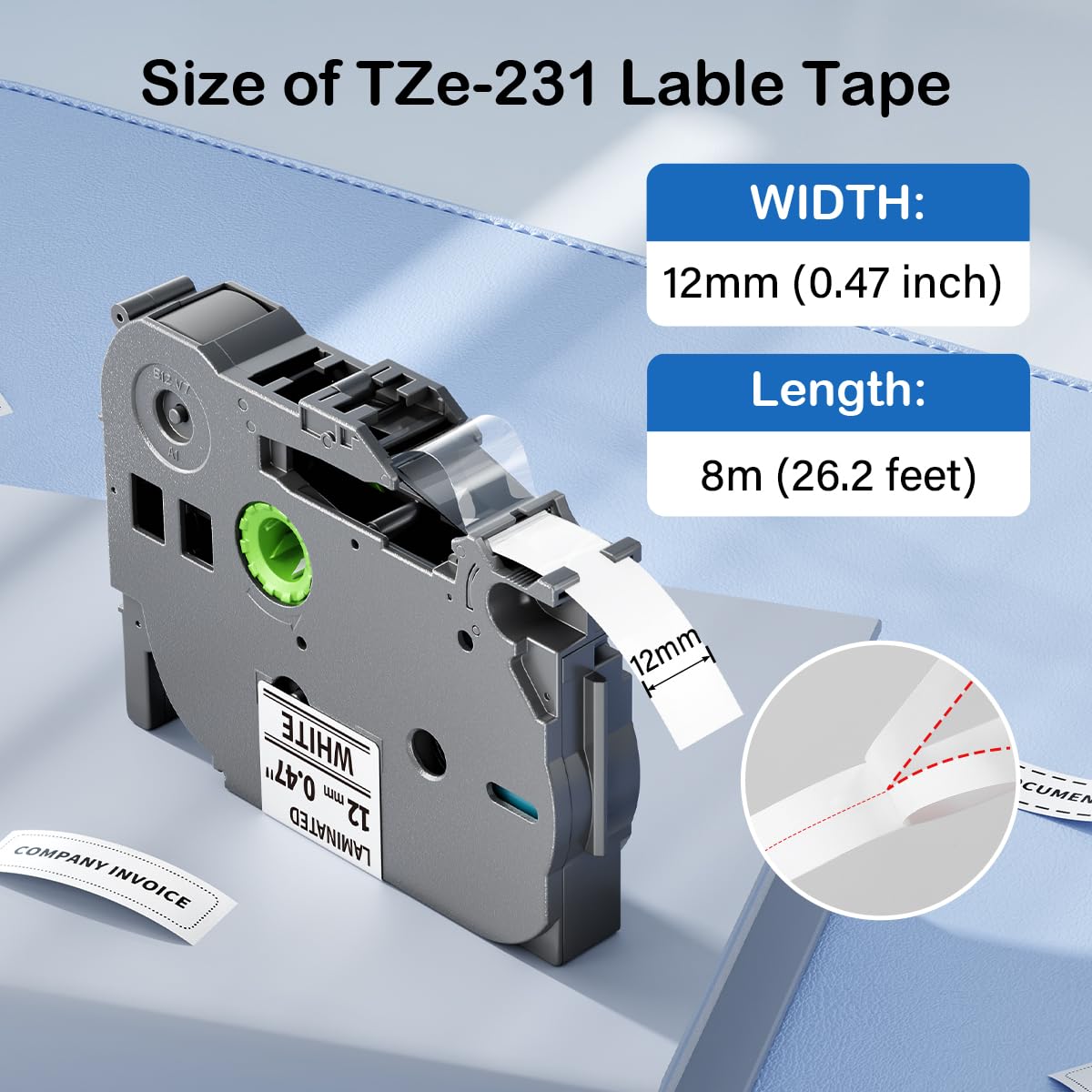 TZe-231 12mm 0.47 Label Maker Tape Replace for Brother P Touch Label Tape