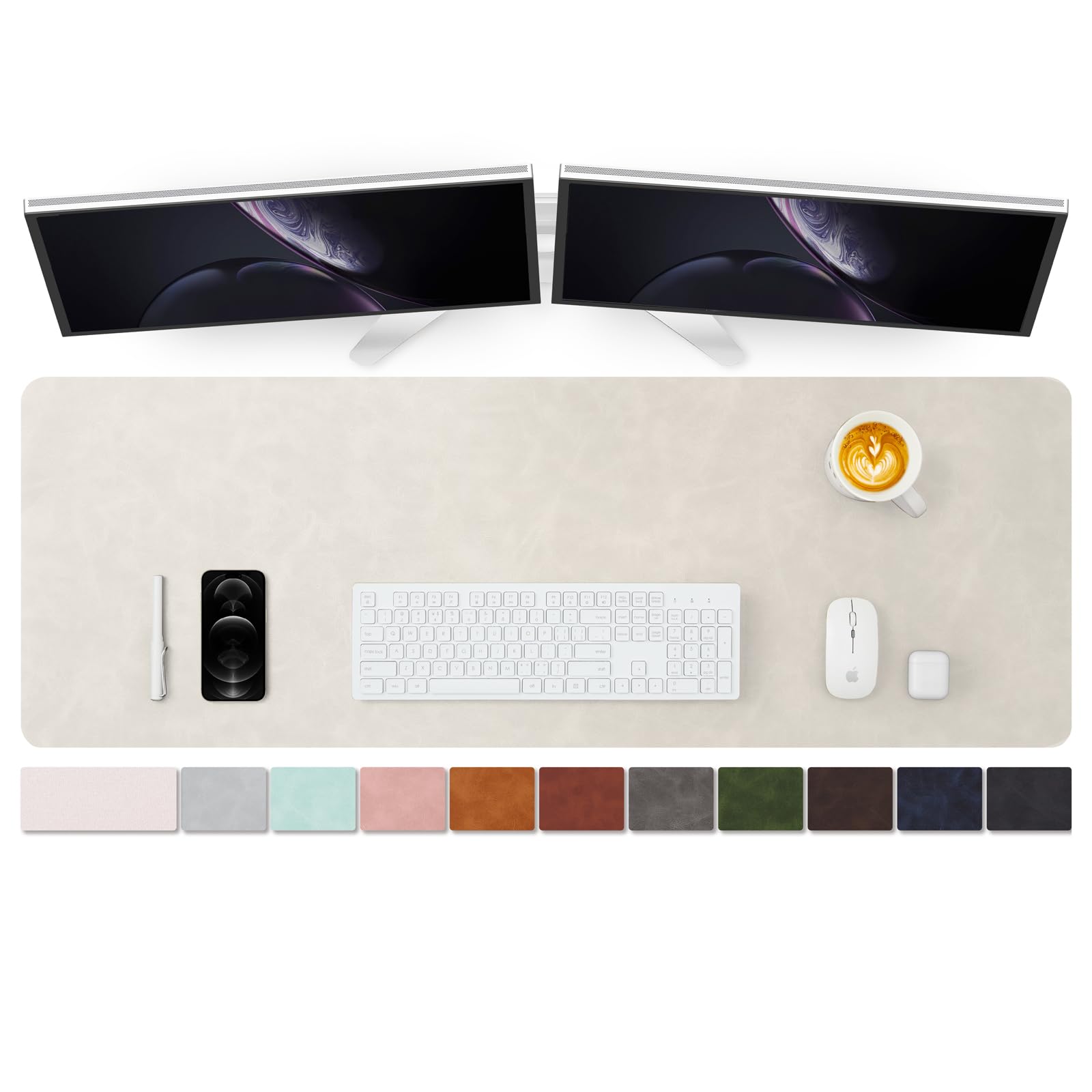 Distressed Leather Desk Mat - Non-Slip PU Desk Pad for Office and Home - Desk Organization and