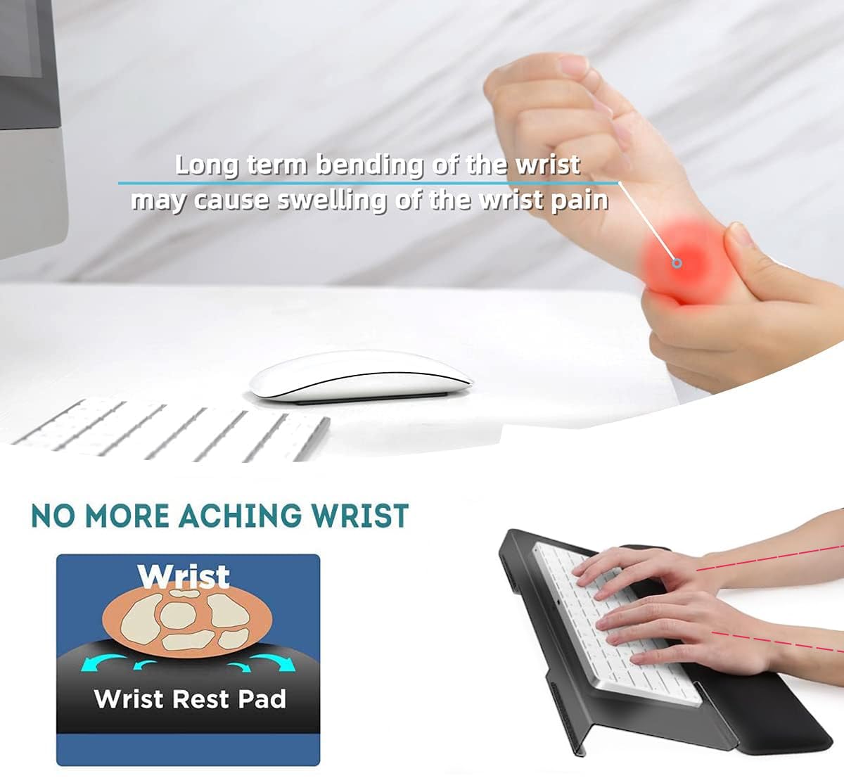 Computer Keyboard Wrist Rest Stand Set for Desktop, Keyboard Holder Easy Typing with Wrist Pad for