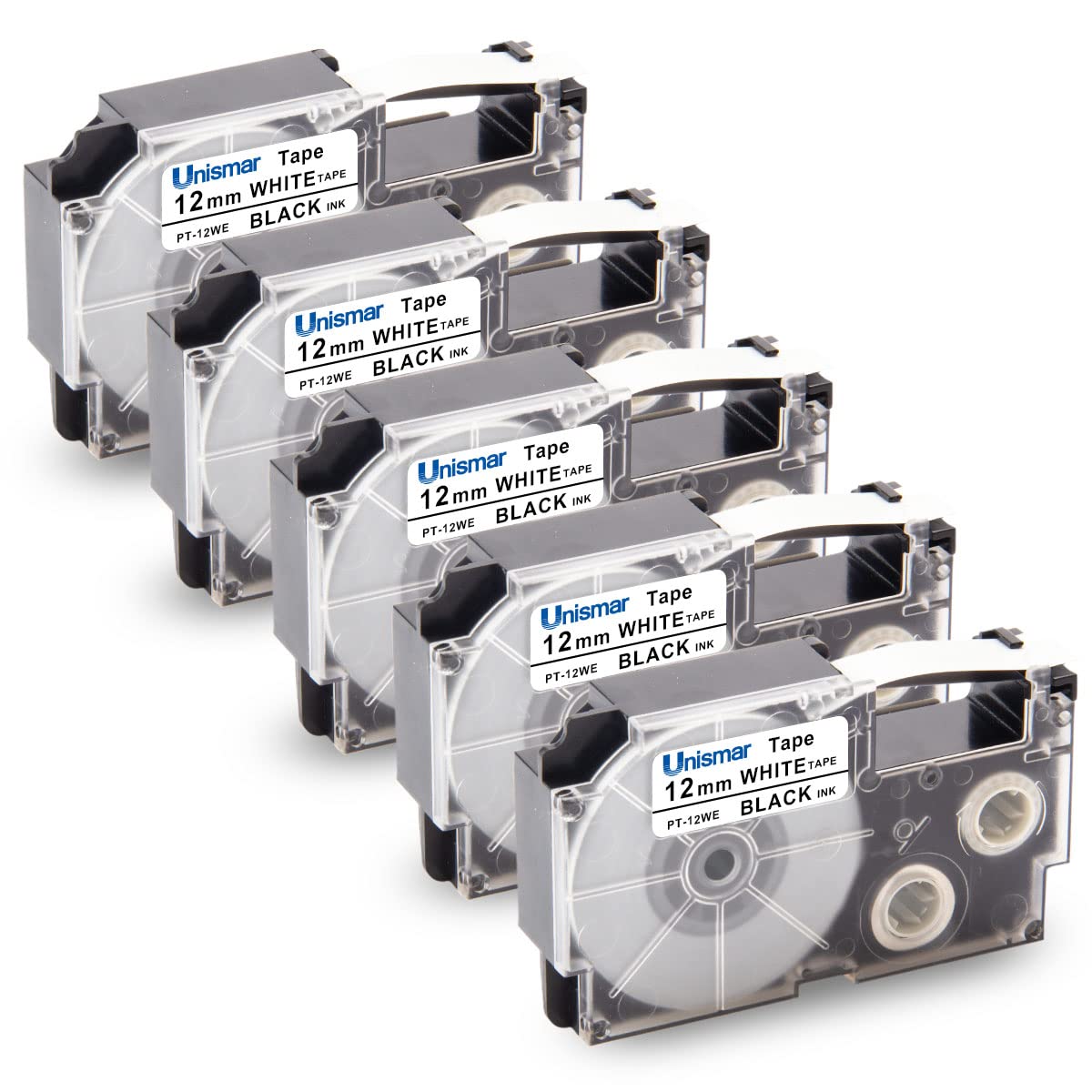 Unismar Replacement for Casio XR-12WE 12mm Black on White Label Tape 5-Pack