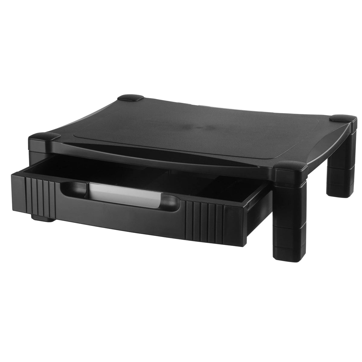 Kantek Monitor Stand With Drawer, 17" X 13.25" X 3" To 6.5", Black, Supports 50 Lbs