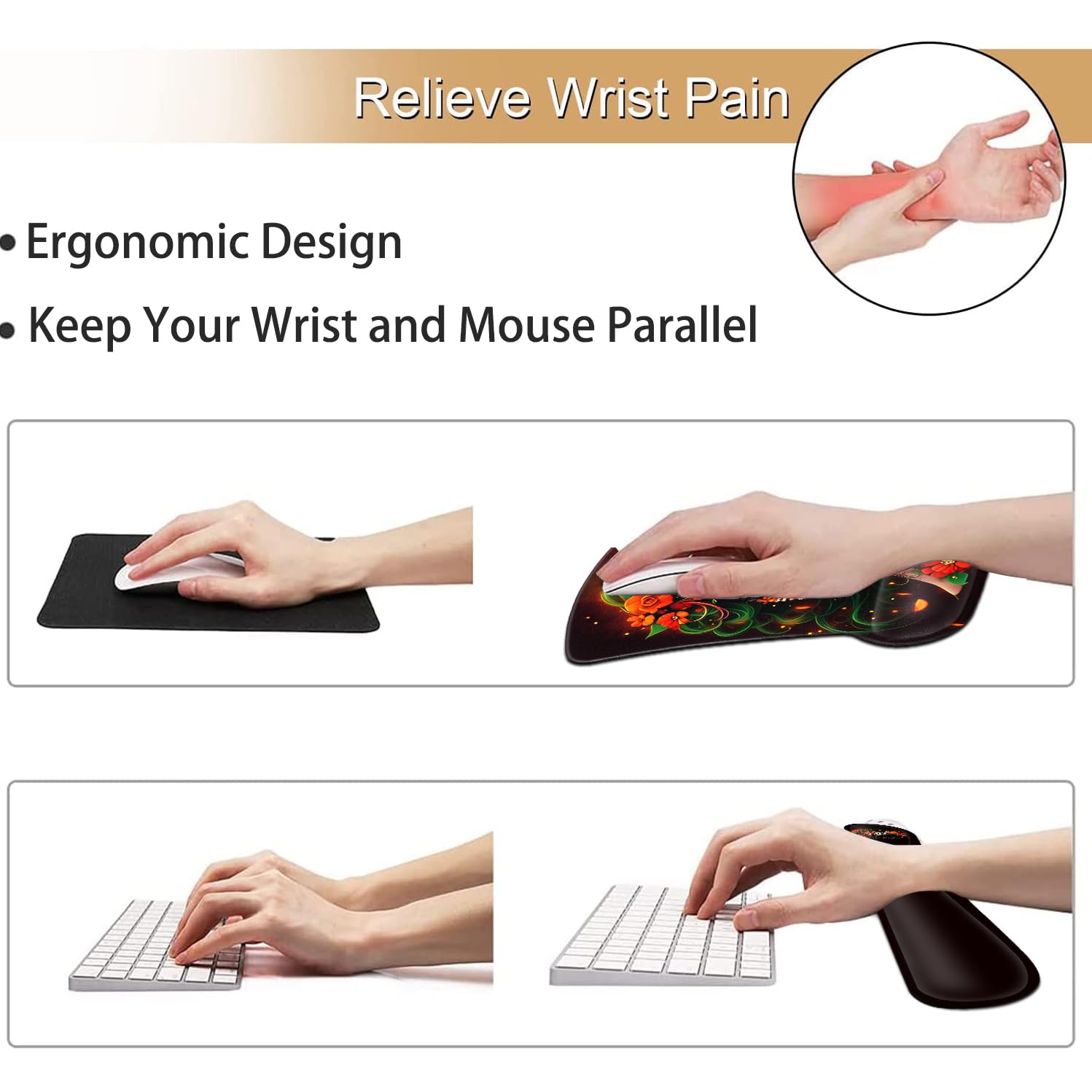 Keyboard Wrist Rest and Mouse Pad Wrist Support Set, Ergonomic Gel Mouse Pad Wrist Rest with