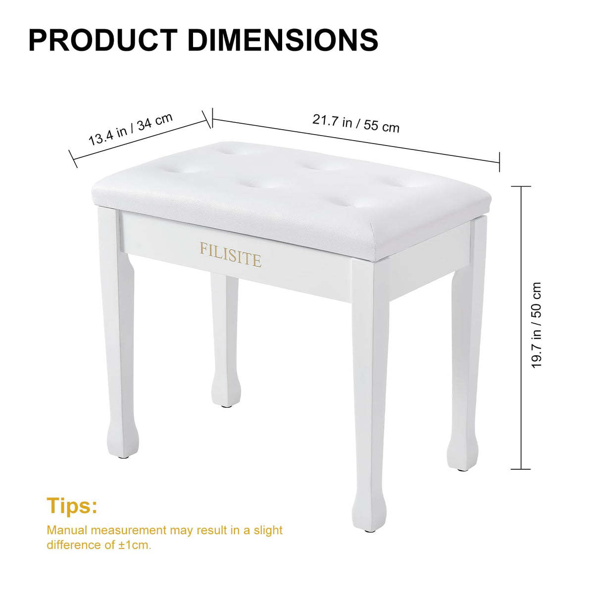FILISITE Wooden Piano Bench with Storage, Piano Stool with Waterproof Padded Cushion, Bench Seat