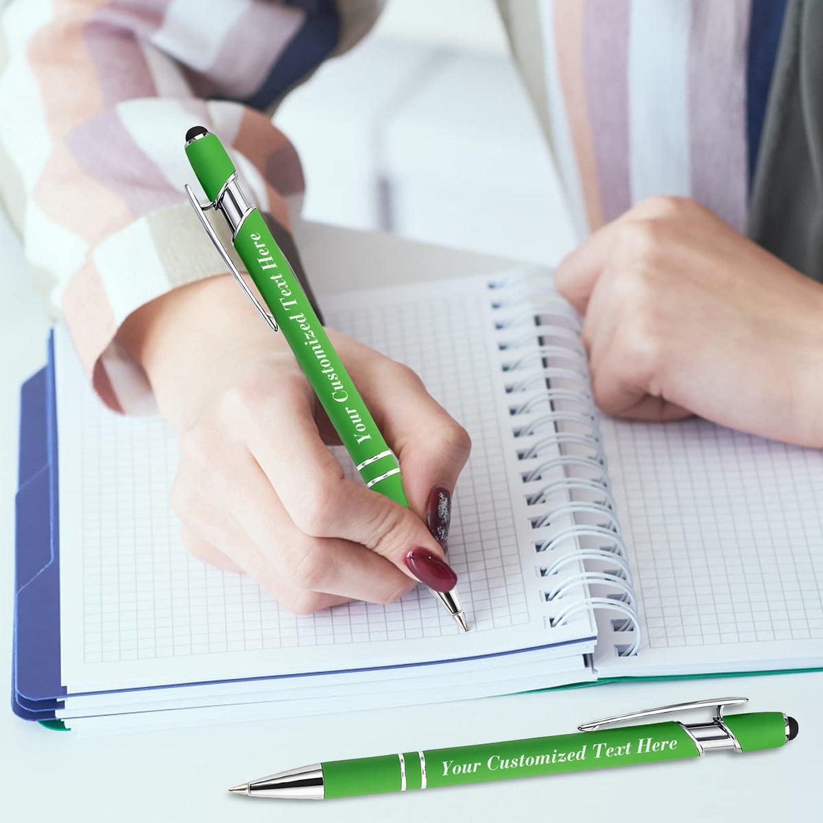 10 Pcs Personalized Pens in Bulk with Stylus Tip - Custom Print with Name 0.5 mm Soft Touch Medium