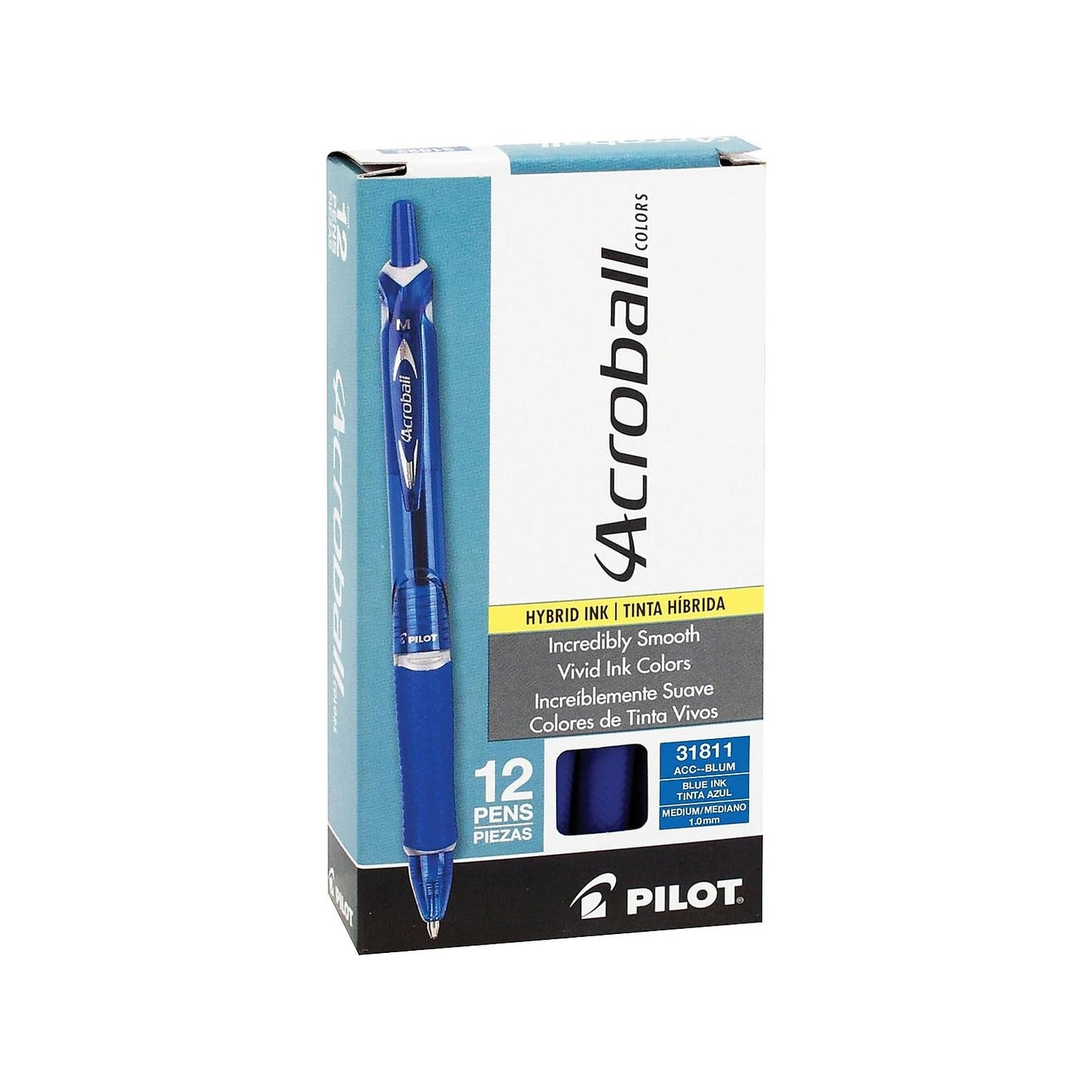 PILOT Acroball Colors Advanced Ink Ball Point Pens, 1.0mm, Blue, 12-Pack