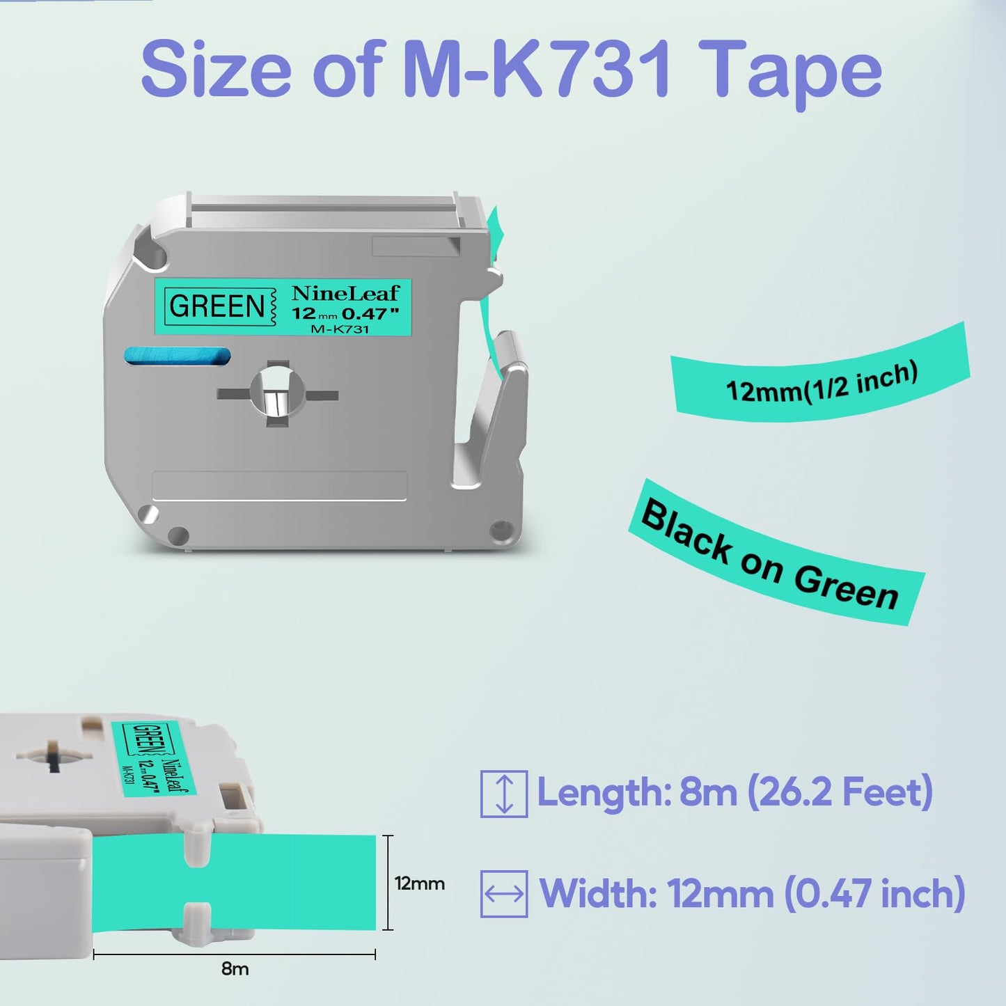 NineLeaf 4 Pack Compatible for Brother P-Touch M Tape M-K731 M-K731S MK731 M731 12mm 0.47'' Black