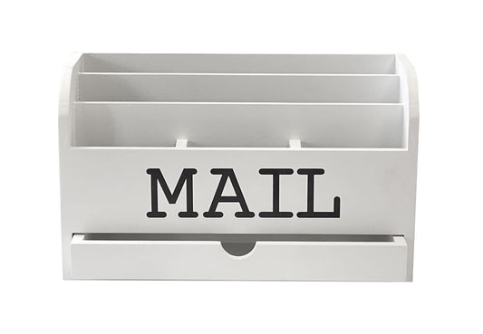 Cregugua White Desk Organizer Wooden Mail Storage box for tabletop office home,5 compartments with