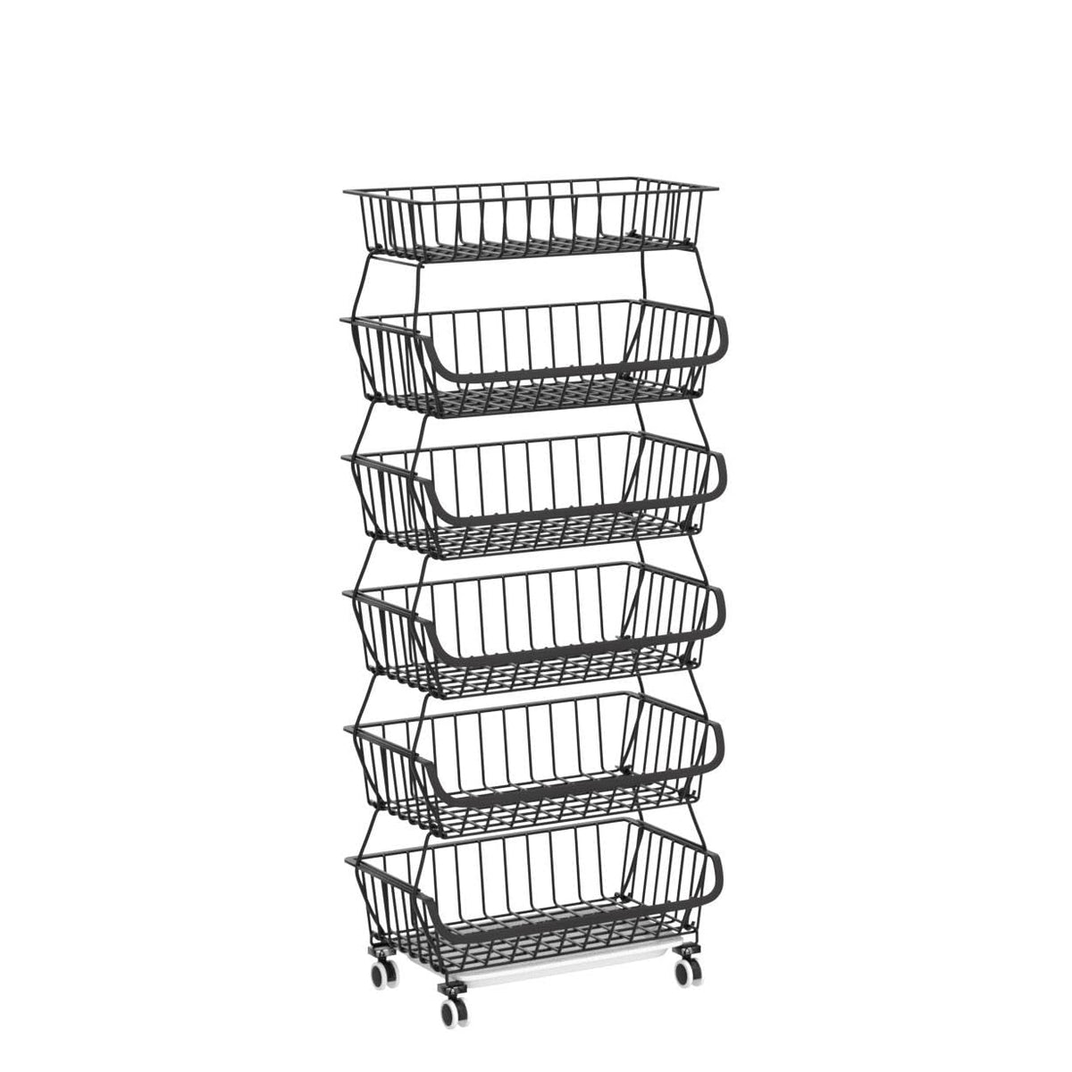 Piggy-G Fruit Vegetable Storage Basket with Wheels Kitchen Rack 6-Tier Stackable Floor-Standing