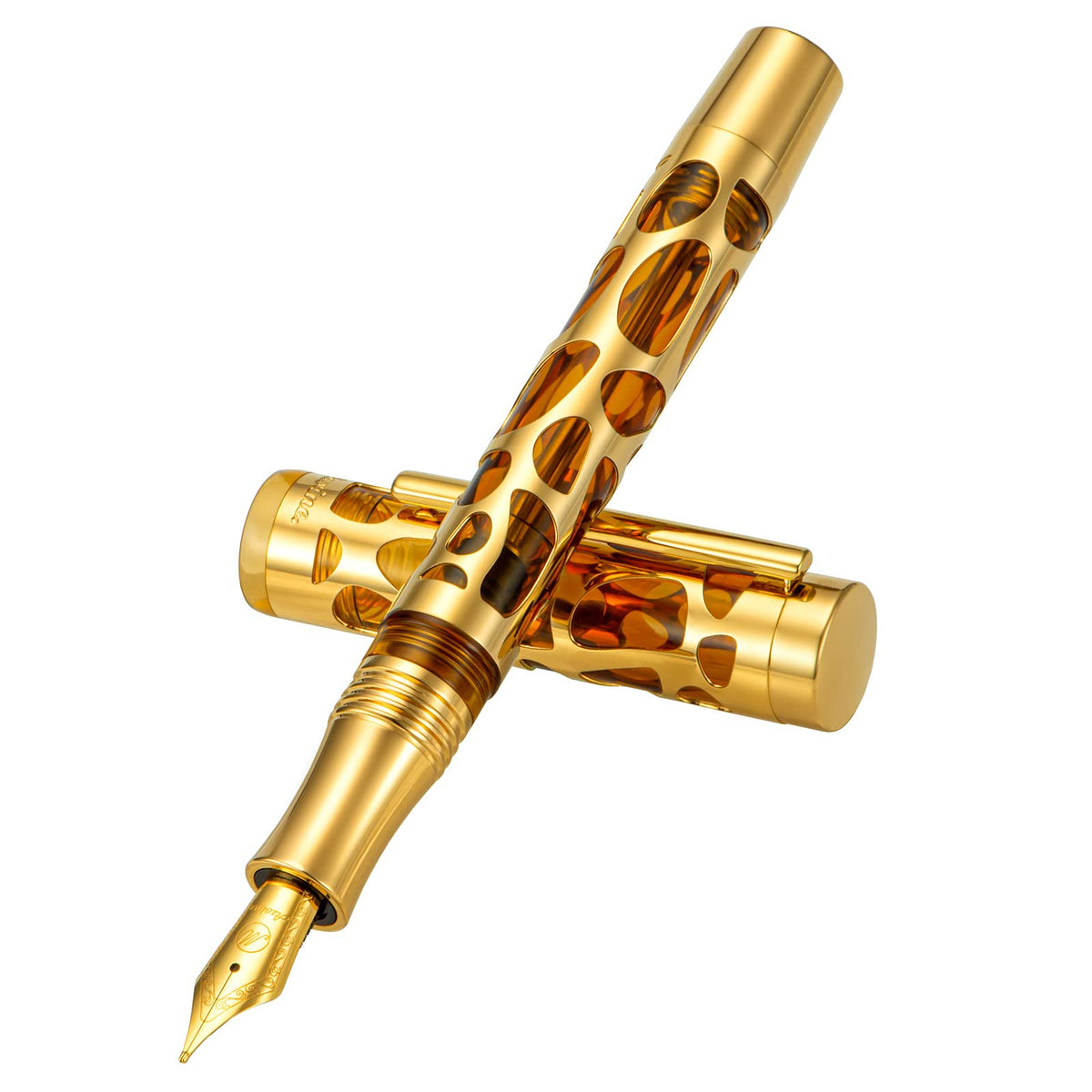 Asvine V169 Vacuum Filling Fountain Pen Medium Nib, Water Drop Skeleton Gold Trim Transparent