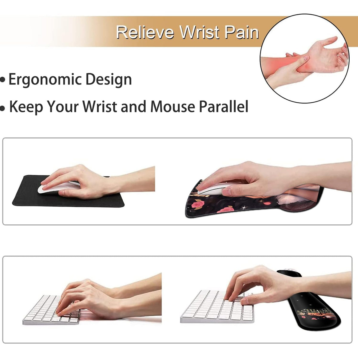 Keyboard Wrist Rest and Mouse Pad Wrist Support Set, Ergonomic Gel Mouse Pad Wrist Rest with