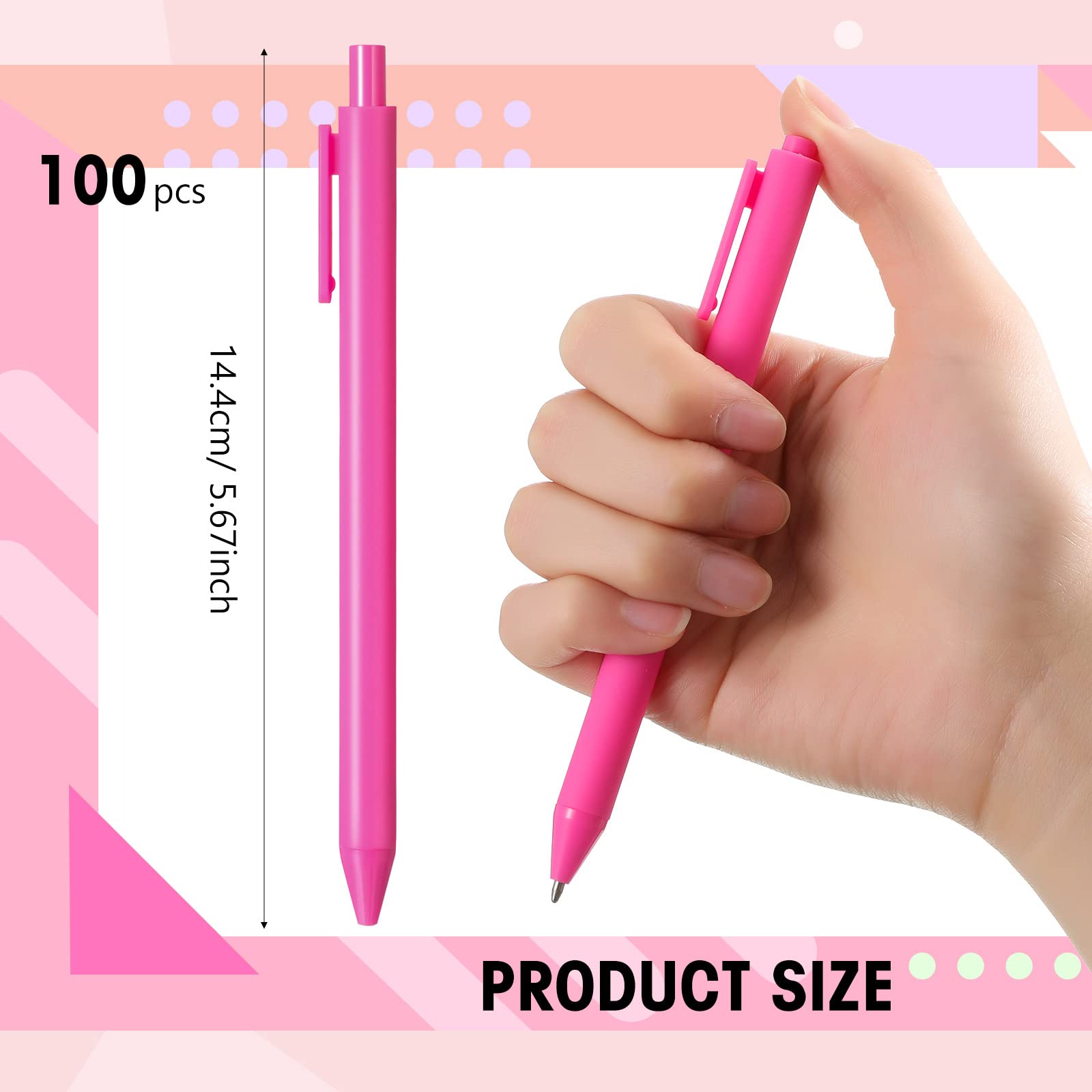 Teling 100 Pcs Ballpoint Pens Retractable Comfortable Cute Stylish Writing Pens in Medium Point 1.0