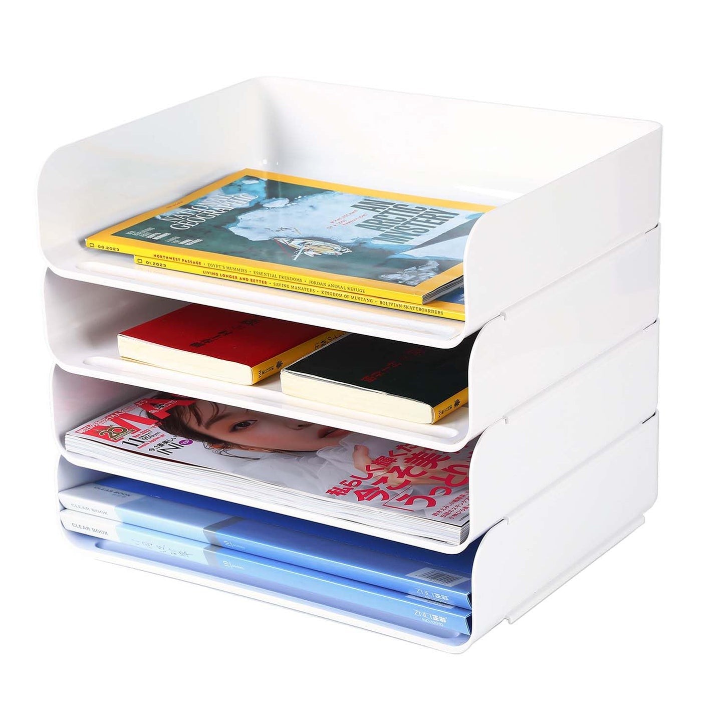 4 Tiers Stackable A4 Paper Trays, Office Desk File Holder, Tidy File Document Letter Book Paper