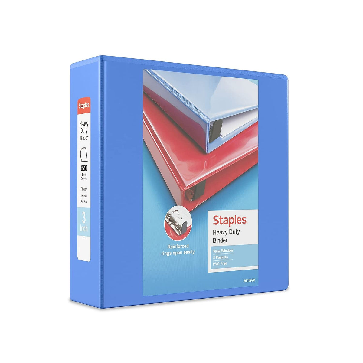 Staples Heavy-Duty 3-Inch D-Ring View Binder, Periwinkle, 600 Sheets