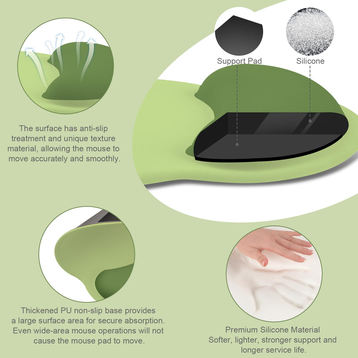 MOSISO Wrist Rest Support for Mouse Pad&Keyboard Set, Olive Green