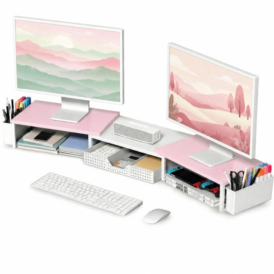 OPNICE Desk Organizers and Accessories, Dual Monitor Stand Riser with Drawer and 2 Pen Holders