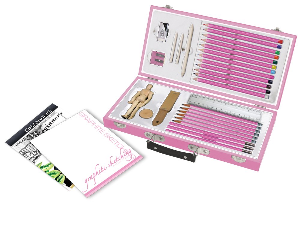 Royal & Langnickel Pink Art Beginner Artist Sketching and Drawing Wood Box Set, Sketch & Draw
