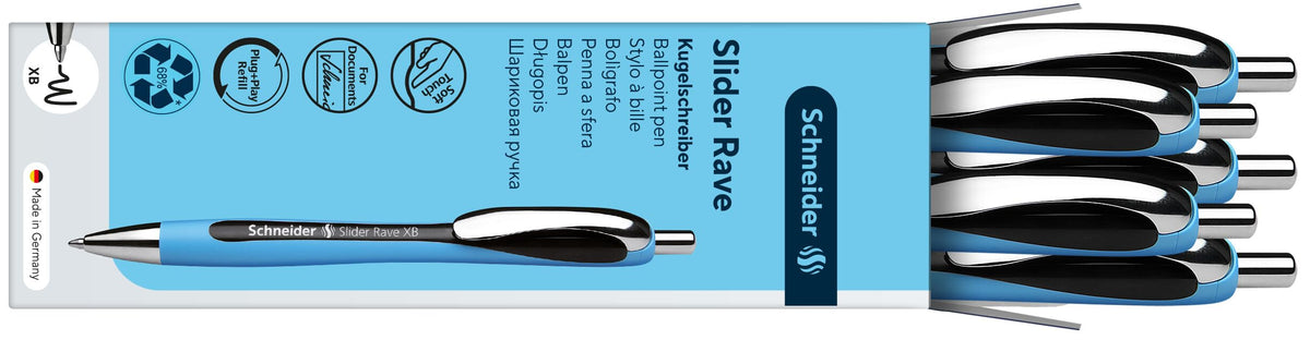 Schneider Slider Rave XB (Extra Broad) Ballpoint Pen, Refillable + Retractable, 1.4 mm, Light Blue