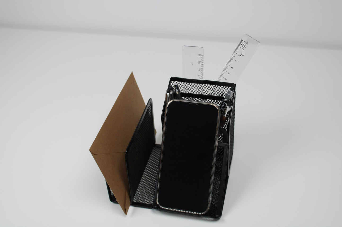 Wedo Butler Office 65501 Pen Holder 4 Compartments and Slant Tray Wire Metal Black