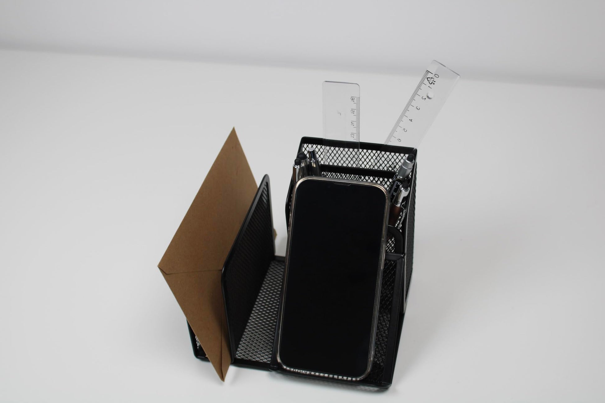 Wedo Butler Office 65501 Pen Holder 4 Compartments and Slant Tray Wire Metal Black