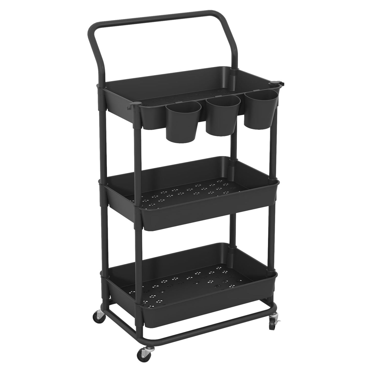 Buzowruil 3-Tier Rolling Utility Cart, Storage Cart with Handle Multi-Purpose and Locking