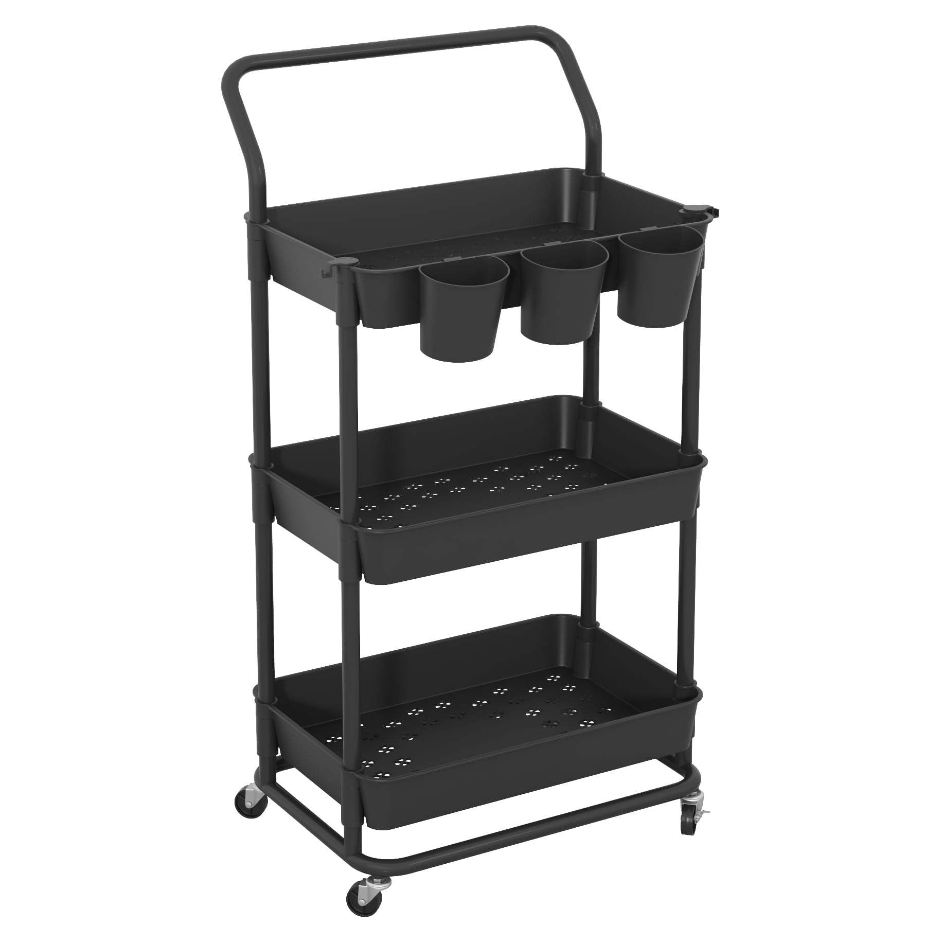 Buzowruil 3-Tier Rolling Utility Cart, Storage Cart with Handle Multi-Purpose and Locking