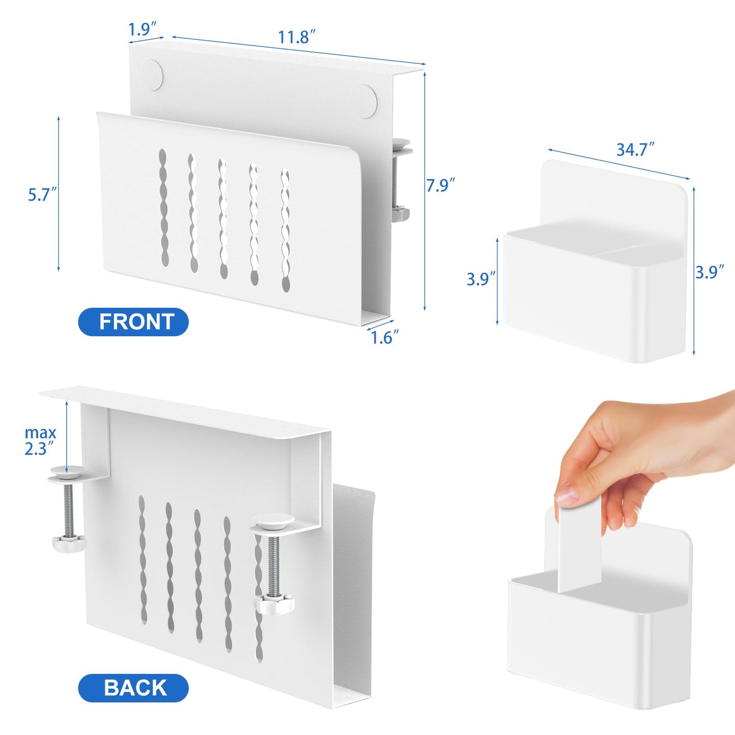 HAMOPY Desk Side Storage, Single-Layer Steel Hanging Desk Organizer with Magnetic Pen Holder, No