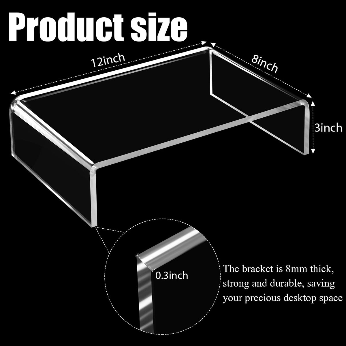Jetec 2 Pcs Acrylic Monitor Stand Desktop Computer, Clear, 12 x 8 x 3 Inch