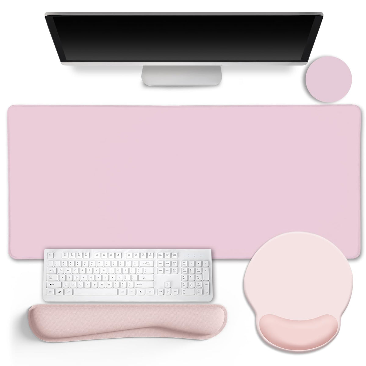 LIMKRIAN Pink Desk Mat Set, Mouse Pad with Wrist Rest & Keyboard Support