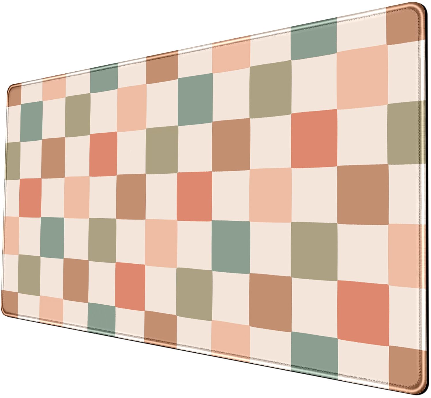 Boho Checkered Desk Mat, Retro Beige Plaid Mouse Pad Xl-31.5x15.7in-Pastel Desk Mousepad-Extended