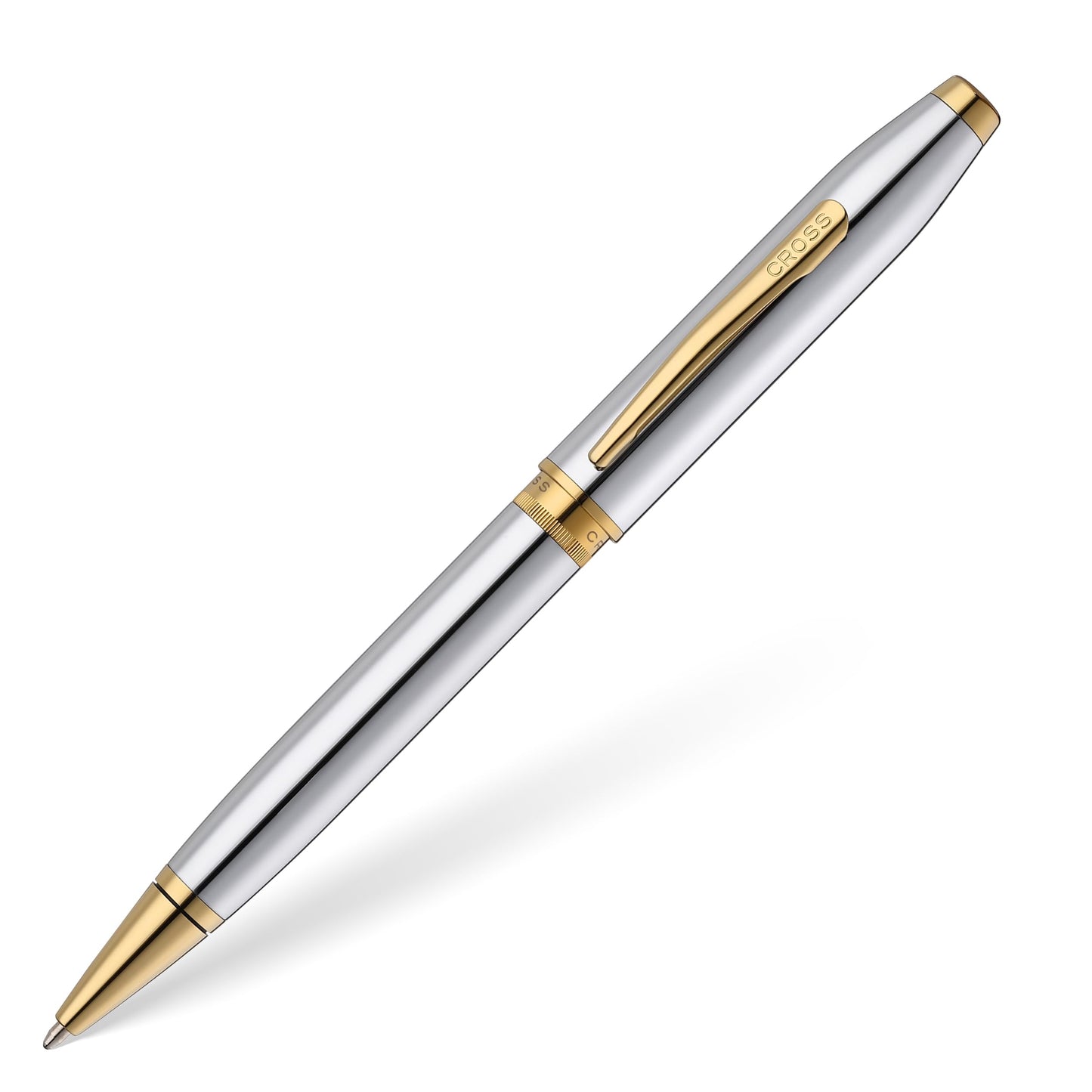 Cross Foundry Polished Chrome Gold Ballpoint Pen, Medium Point, Black Ink